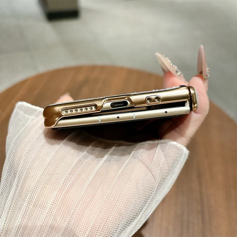 Compatible with Huawei MATE X7 foldable screen glitter electroplated leather hinge drop-proof protective case