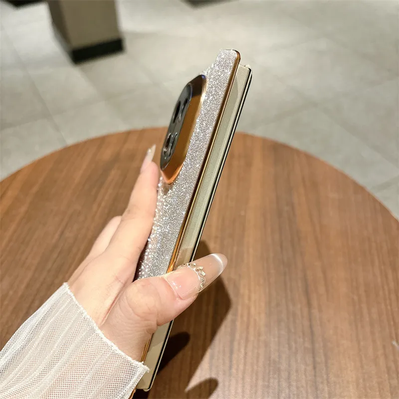 Compatible with Huawei MATE X7 foldable screen glitter electroplated leather hinge drop-proof protective case