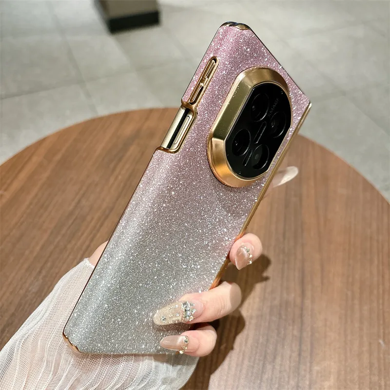 Compatible with Huawei MATE X7 foldable screen glitter electroplated leather hinge drop-proof protective case