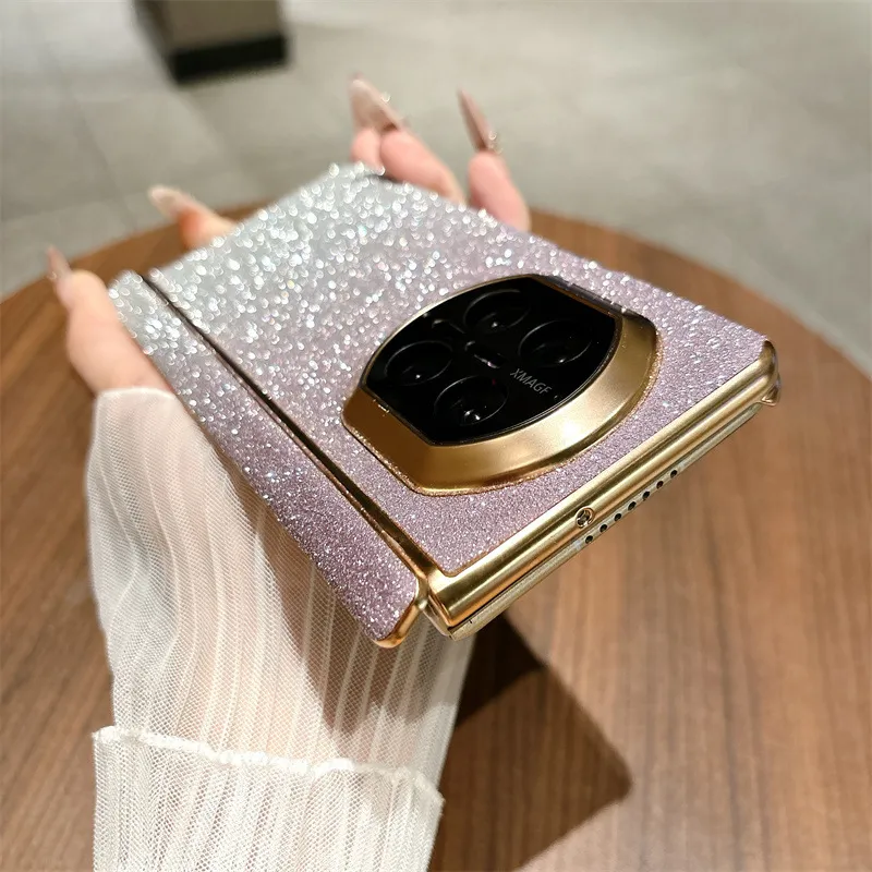 Compatible with Huawei MATE X7 foldable screen glitter electroplated leather hinge drop-proof protective case