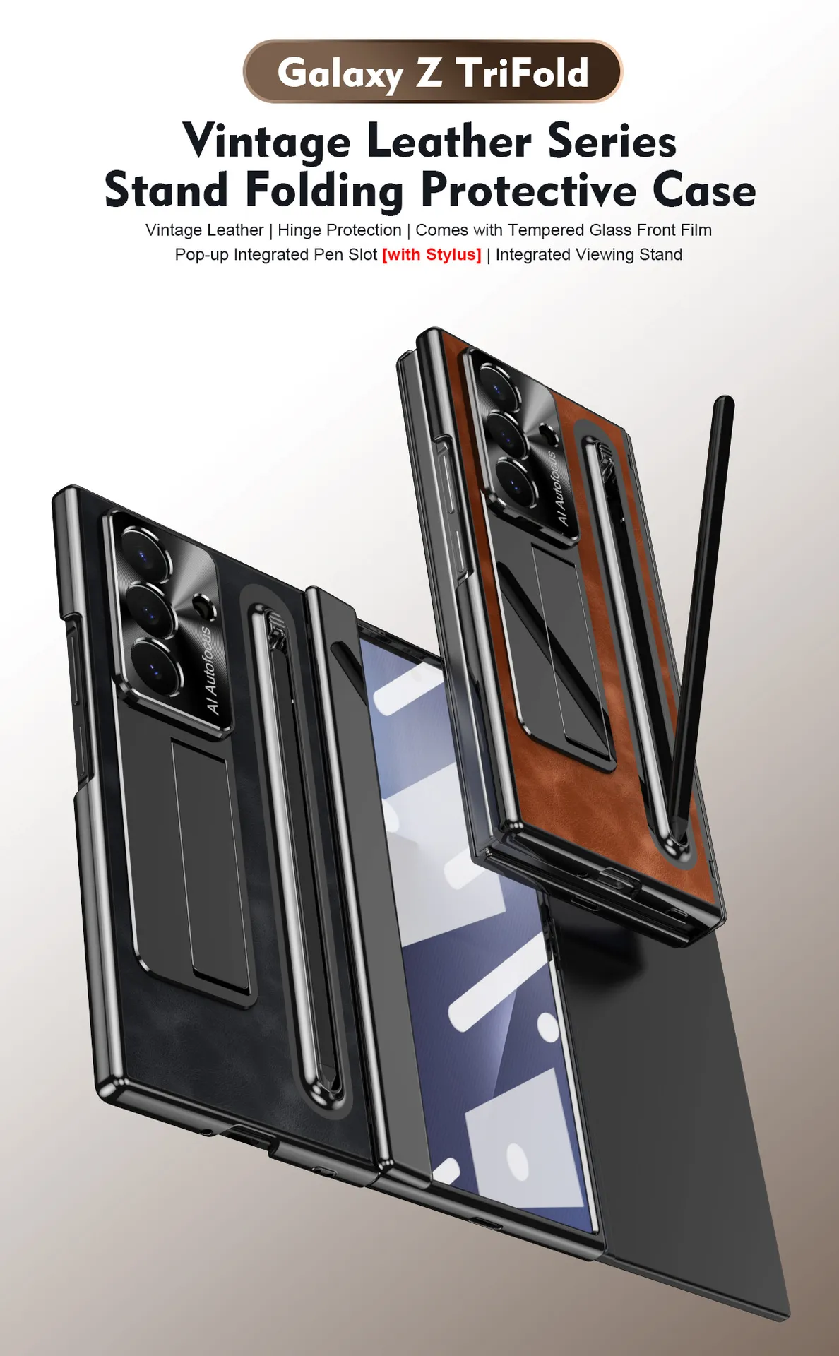 Compatible with Samsung TriFold phone case, foldable official pen slot case, integrated full-coverage drop-proof protective case.