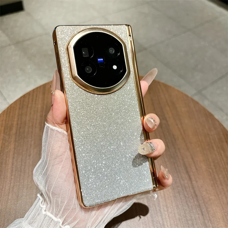 VIVO XFOLD5 phone case, xfold5 electroplated glitter leather hinge, full-coverage drop-proof protective case.