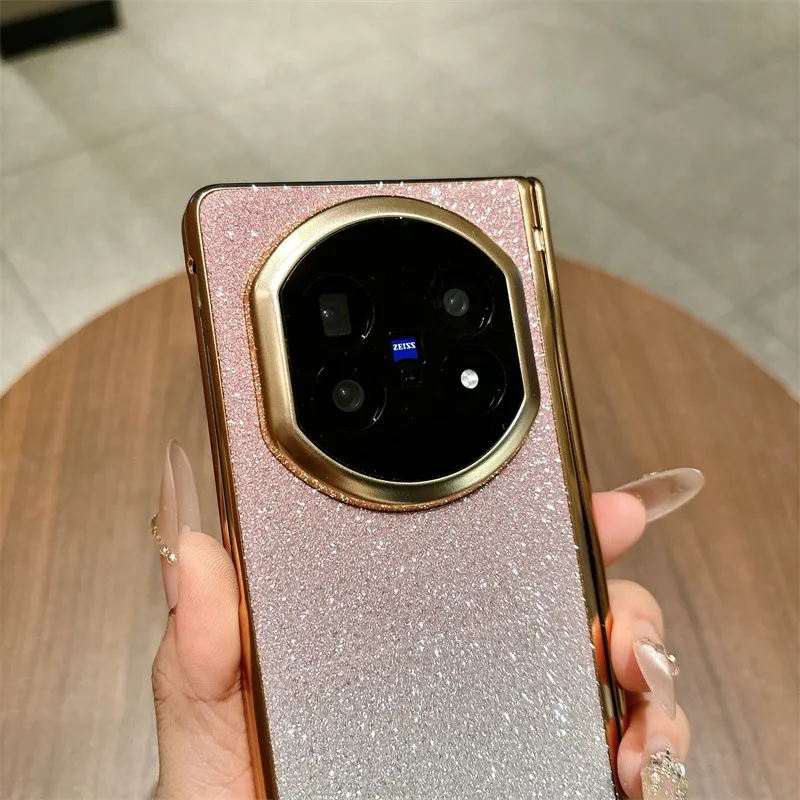VIVO XFOLD5 phone case, xfold5 electroplated glitter leather hinge, full-coverage drop-proof protective case.