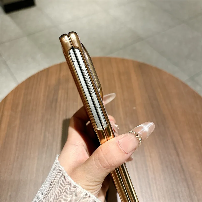 VIVO XFOLD5 phone case, xfold5 electroplated glitter leather hinge, full-coverage drop-proof protective case.