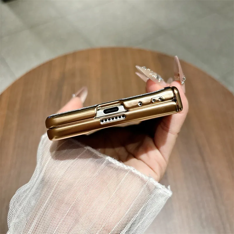 VIVO XFOLD5 phone case, xfold5 electroplated glitter leather hinge, full-coverage drop-proof protective case.