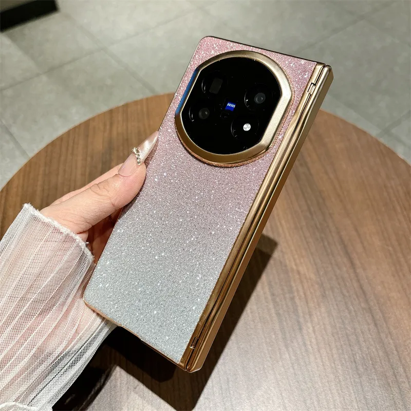 VIVO XFOLD5 phone case, xfold5 electroplated glitter leather hinge, full-coverage drop-proof protective case.