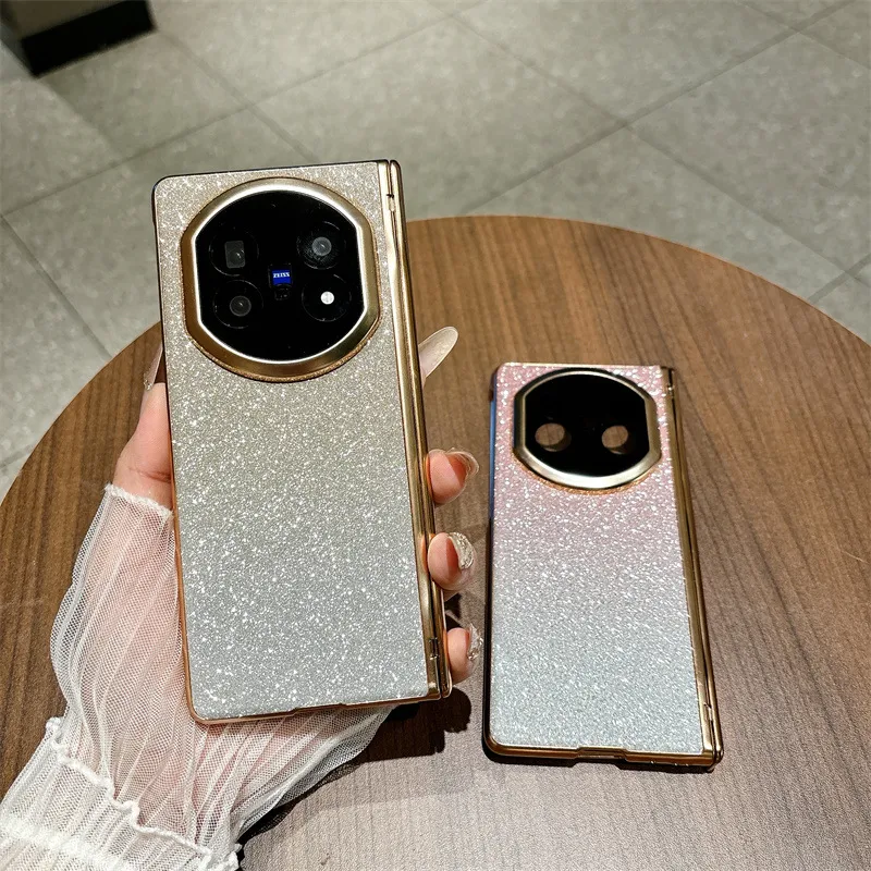 VIVO XFOLD5 phone case, xfold5 electroplated glitter leather hinge, full-coverage drop-proof protective case.