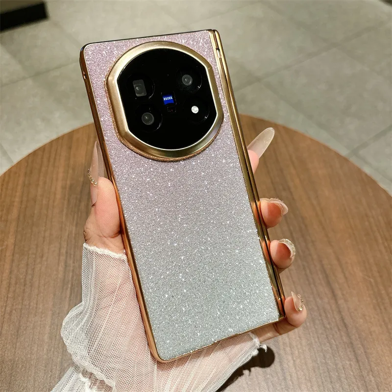 VIVO XFOLD5 phone case, xfold5 electroplated glitter leather hinge, full-coverage drop-proof protective case.