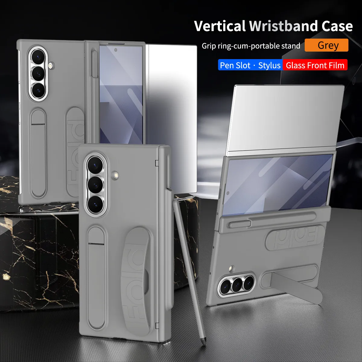 Compatible with Samsung TriFold phone case, FOLD folding official wrist strap, pen slot hinge case, integrated protective case.