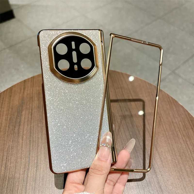 Compatible with Huawei MATE X7 and Mate X6 foldable screen glitter electroplated case with integrated hinge and drop protection.