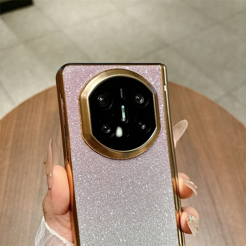 Compatible with Huawei MATE X7 and Mate X6 foldable screen glitter electroplated case with integrated hinge and drop protection.
