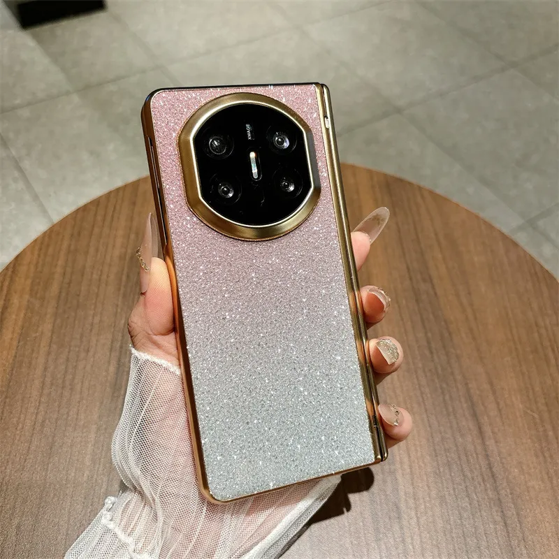 Compatible with Huawei MATE X7 and Mate X6 foldable screen glitter electroplated case with integrated hinge and drop protection.