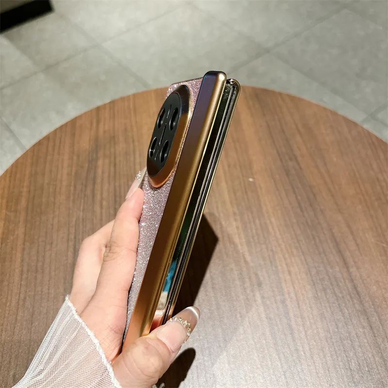 Compatible with Huawei MATE X7 and Mate X6 foldable screen glitter electroplated case with integrated hinge and drop protection.