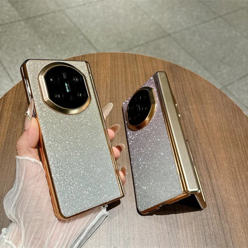 Compatible with Huawei MATE X7 and Mate X6 foldable screen glitter electroplated case with integrated hinge and drop protection.