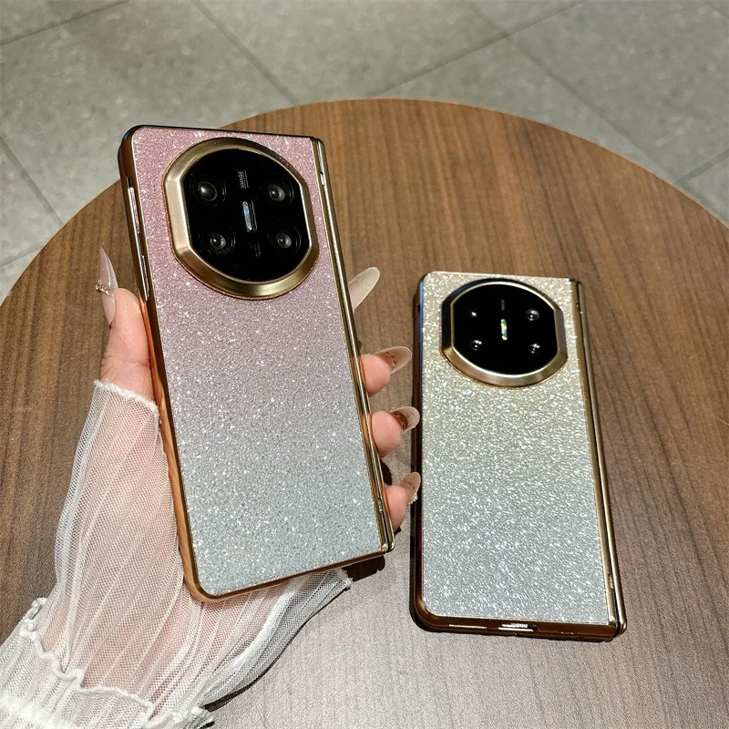 Compatible with Huawei MATE X7 and Mate X6 foldable screen glitter electroplated case with integrated hinge and drop protection.