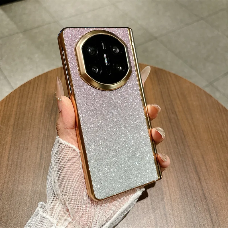 Compatible with Huawei MATE X7 and Mate X6 foldable screen glitter electroplated case with integrated hinge and drop protection.