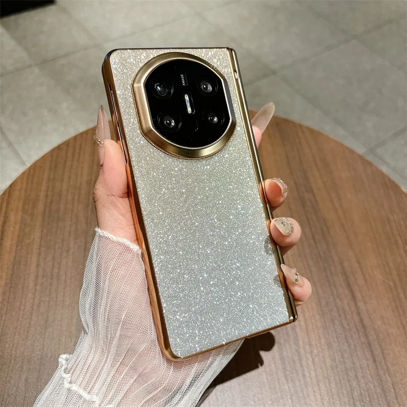 Compatible with Huawei MATE X7 and Mate X6 foldable screen glitter electroplated case with integrated hinge and drop protection.