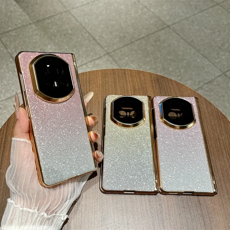Honor MagicV5 Phone Case with Glitter Electroplating, Full Coverage Hinge, Drop-Proof Protection, Suitable for Leather Cases
