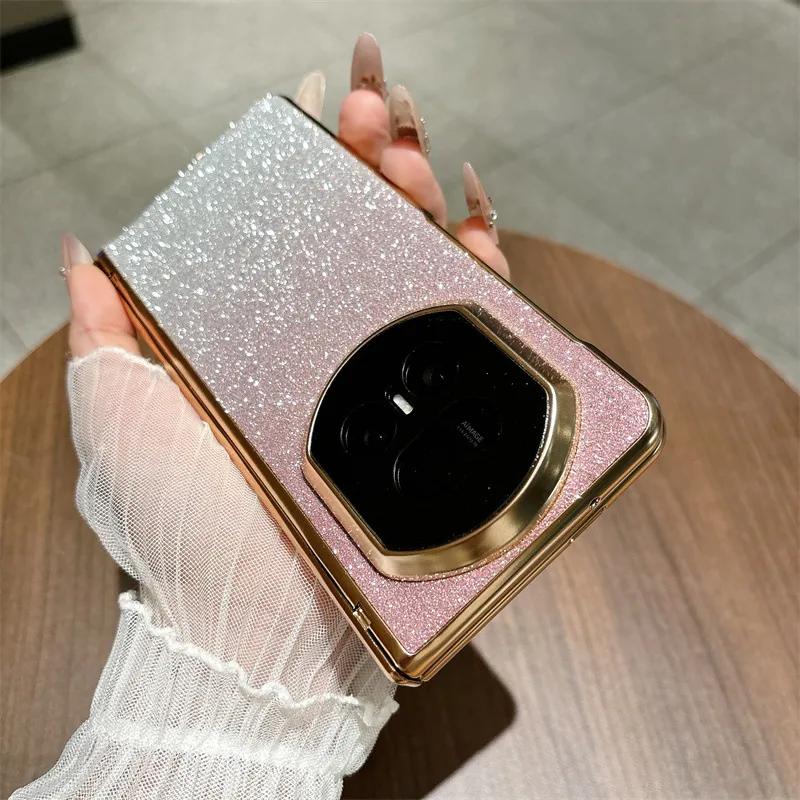Honor MagicV5 Phone Case with Glitter Electroplating, Full Coverage Hinge, Drop-Proof Protection, Suitable for Leather Cases