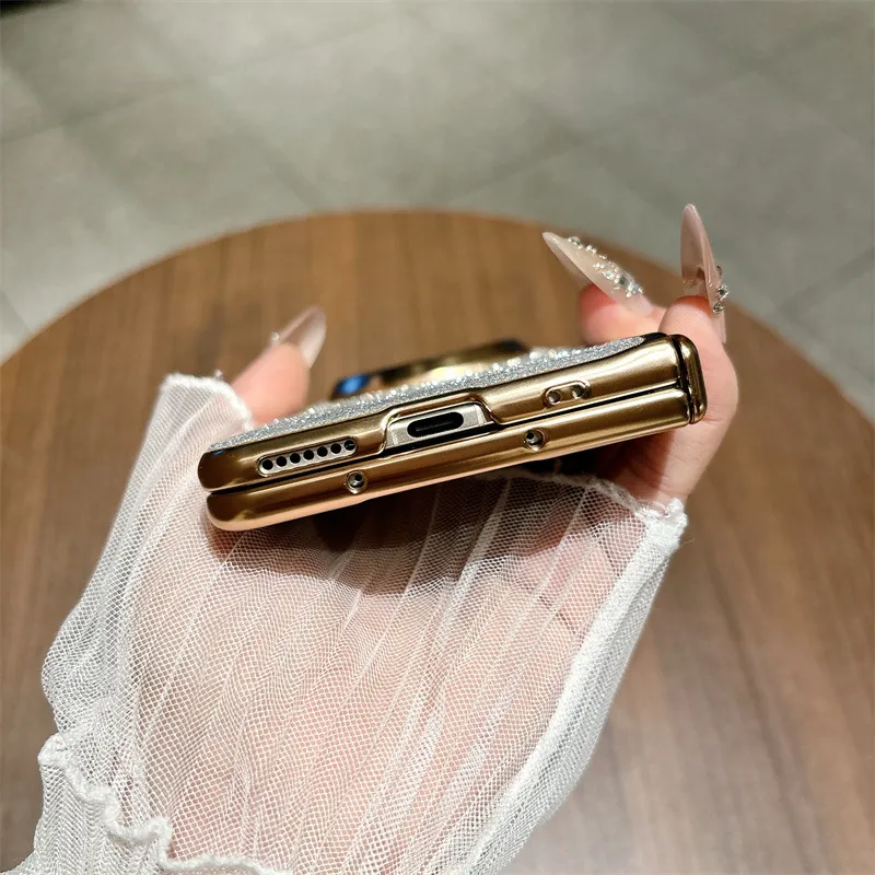 Honor MagicV5 Phone Case with Glitter Electroplating, Full Coverage Hinge, Drop-Proof Protection, Suitable for Leather Cases
