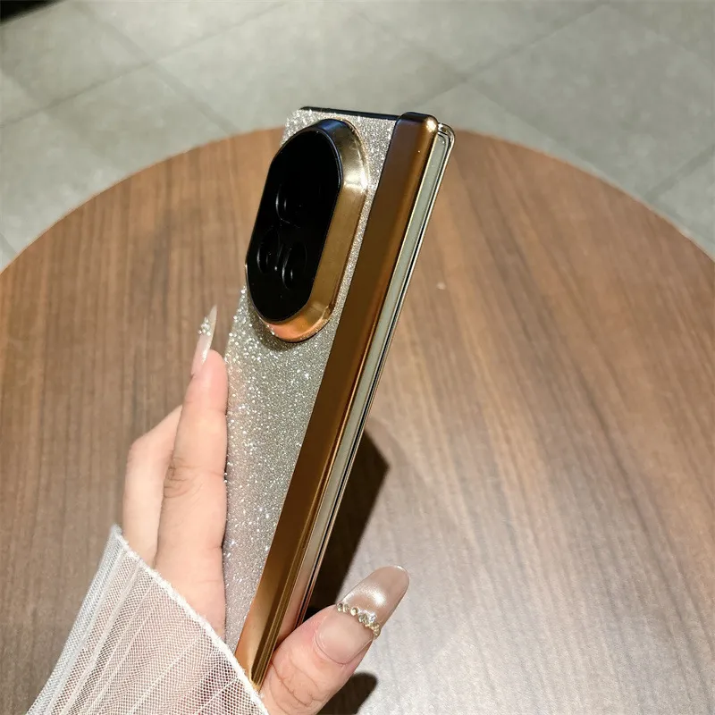 Honor MagicV5 Phone Case with Glitter Electroplating, Full Coverage Hinge, Drop-Proof Protection, Suitable for Leather Cases