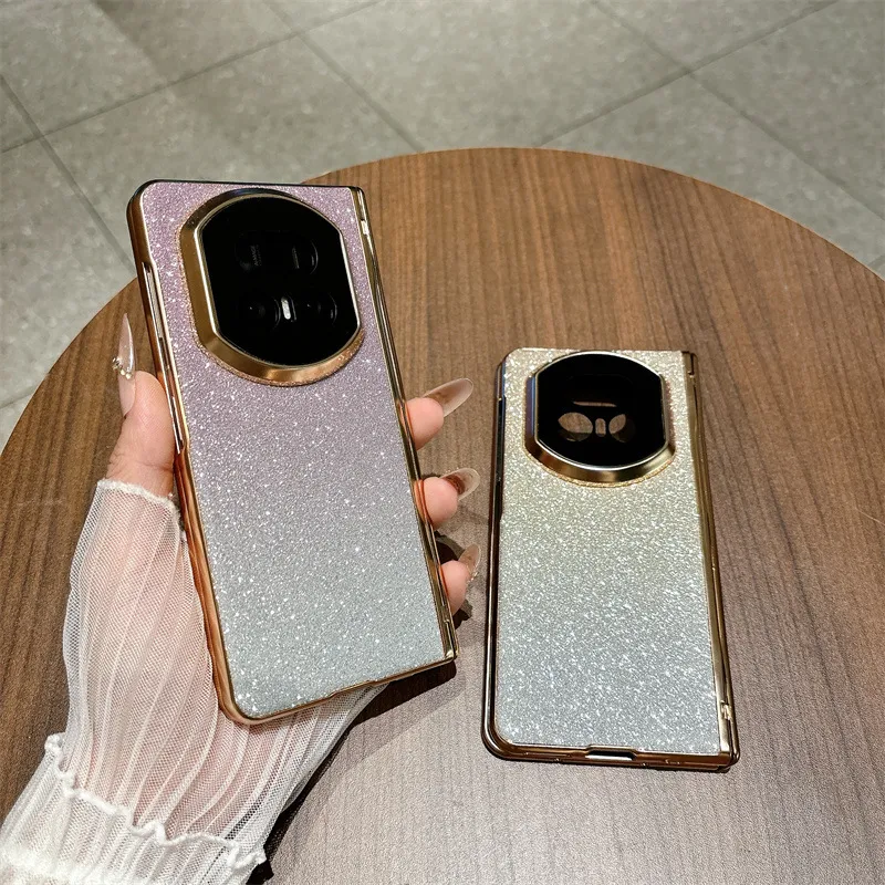 Honor MagicV5 Phone Case with Glitter Electroplating, Full Coverage Hinge, Drop-Proof Protection, Suitable for Leather Cases