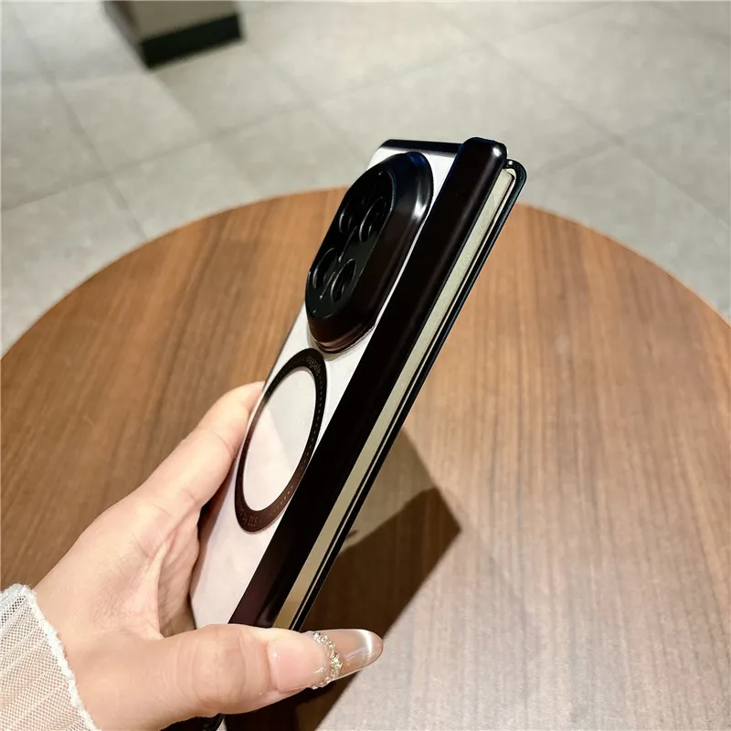 Compatible with Huawei Mate X7 phone case, MATEX6 foldable screen, light luxury electroplated magnetic charging hinge, drop-proof protective case