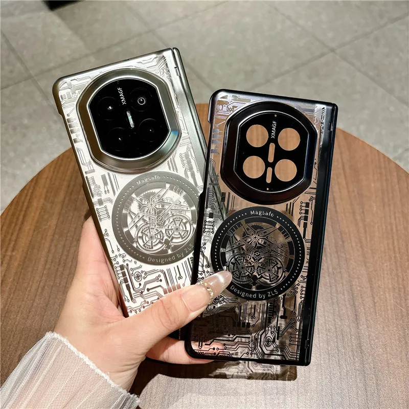 Compatible with Huawei Mate X7 phone case, MATE X7 folding electroplated transparent magnetic anti-drop protective case stand 5G