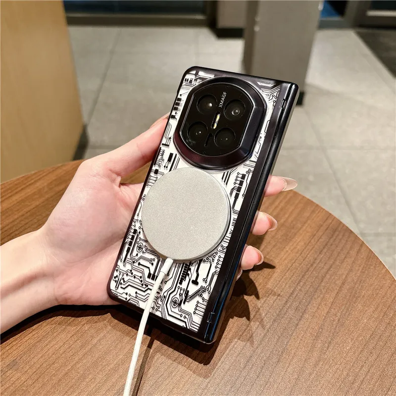 Compatible with Huawei Mate X7 phone case, MATE X7 folding electroplated transparent magnetic anti-drop protective case stand 5G