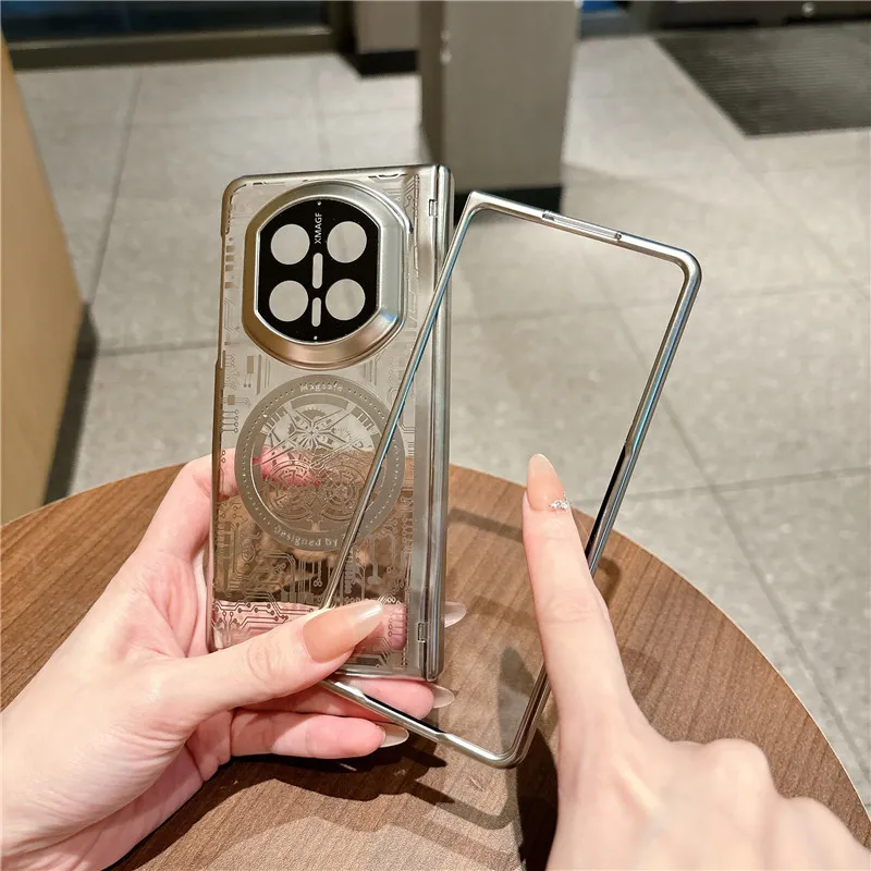 Compatible with Huawei Mate X7 phone case, MATE X7 folding electroplated transparent magnetic anti-drop protective case stand 5G