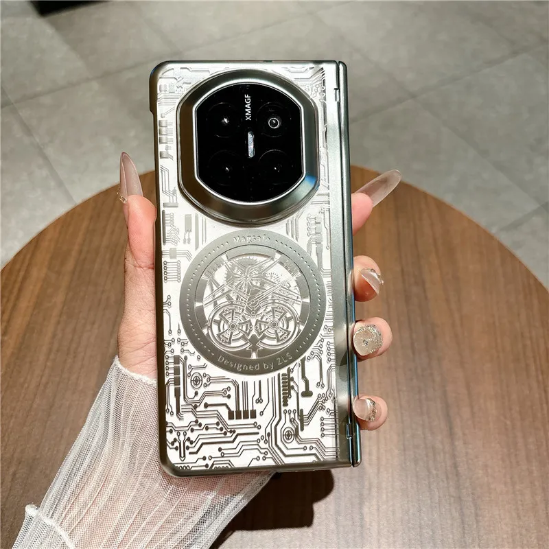 Compatible with Huawei Mate X7 phone case, MATE X7 folding electroplated transparent magnetic anti-drop protective case stand 5G