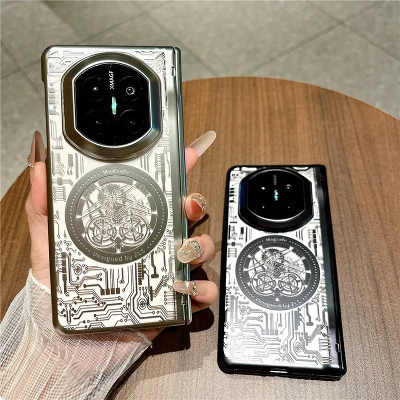 Compatible with Huawei Mate X7 phone case, MATE X7 folding electroplated transparent magnetic anti-drop protective case stand 5G