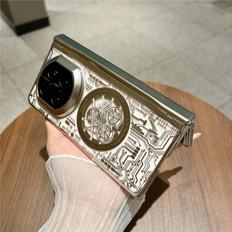 Compatible with Huawei Mate X7 phone case, MATE X7 folding electroplated transparent magnetic anti-drop protective case stand 5G