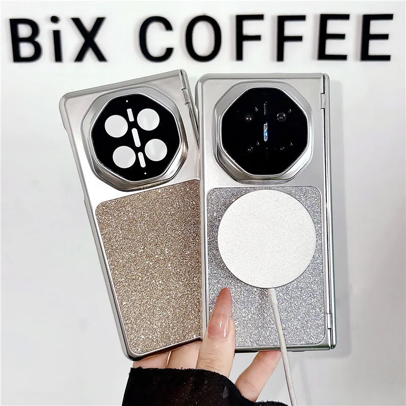 Compatible with Huawei MATEX7 and MateX6 foldable screen magnetic glitter electroplated leather drop-proof protective case