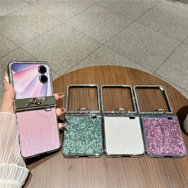 Compatible with Honor Magic V Flip2 phone case, foldable screen, luxury electroplated vegan leather ring, drop-proof protective case