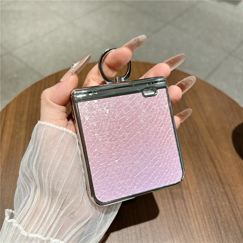 Compatible with Honor Magic V Flip2 phone case, foldable screen, luxury electroplated vegan leather ring, drop-proof protective case