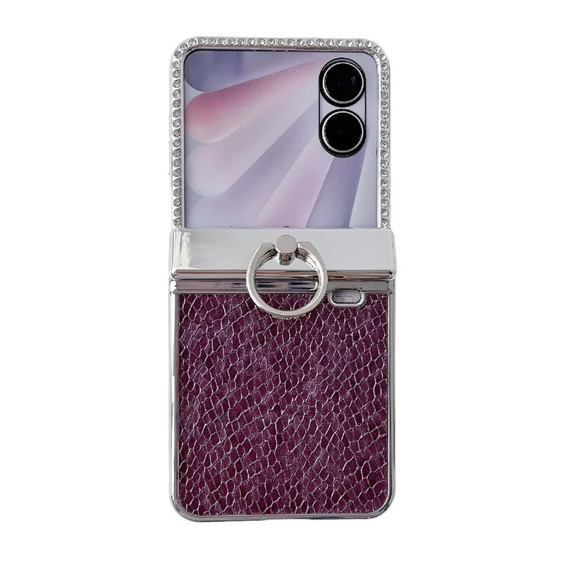 Compatible with Honor Magic V Flip2 phone case, foldable screen, luxury electroplated vegan leather ring, drop-proof protective case