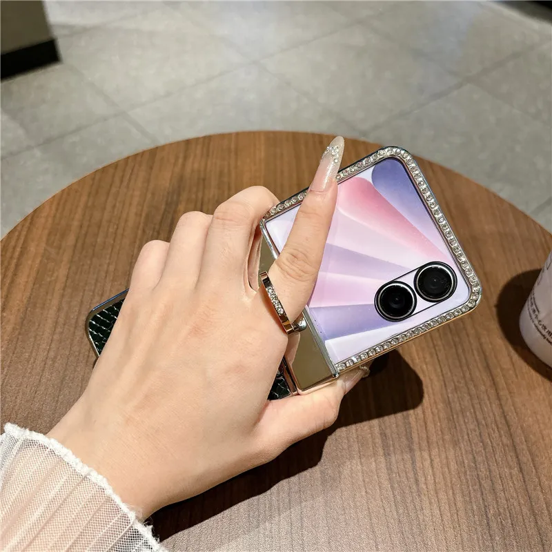 Compatible with Honor Magic V Flip2 phone case, foldable screen, luxury electroplated vegan leather ring, drop-proof protective case