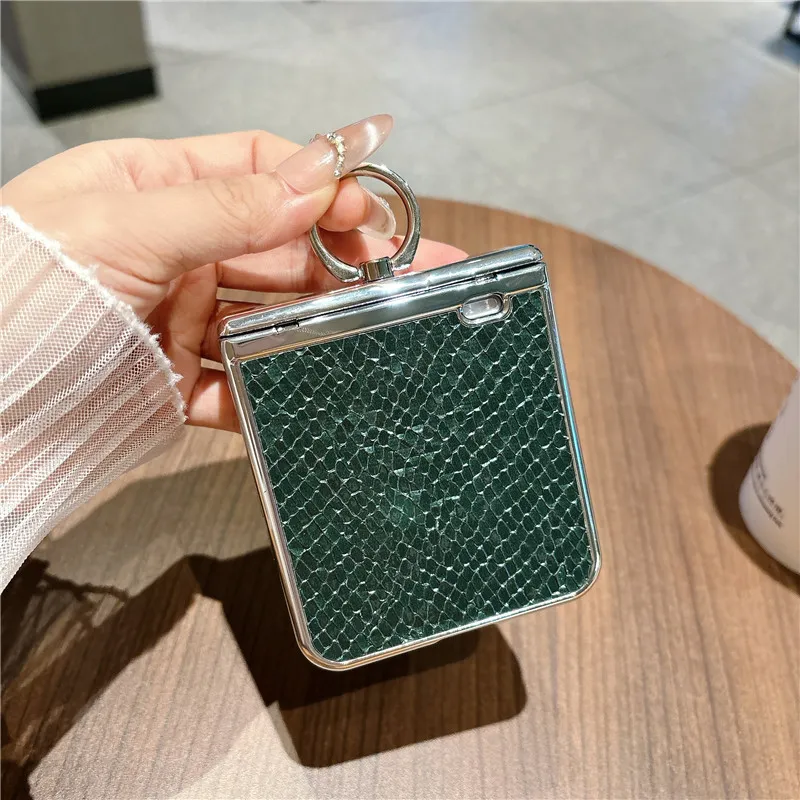 Compatible with Honor Magic V Flip2 phone case, foldable screen, luxury electroplated vegan leather ring, drop-proof protective case