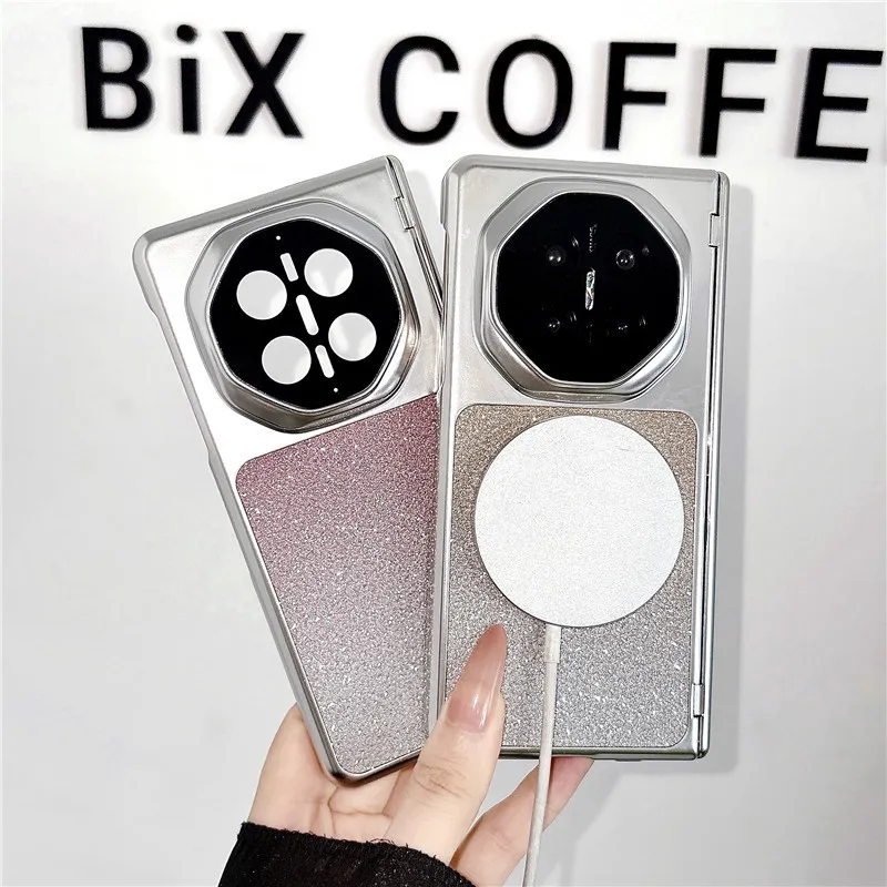 Compatible with Huawei MATEX7 and MateX6 foldable screen glitter electroplated fashionable vegan leather drop-proof protective case