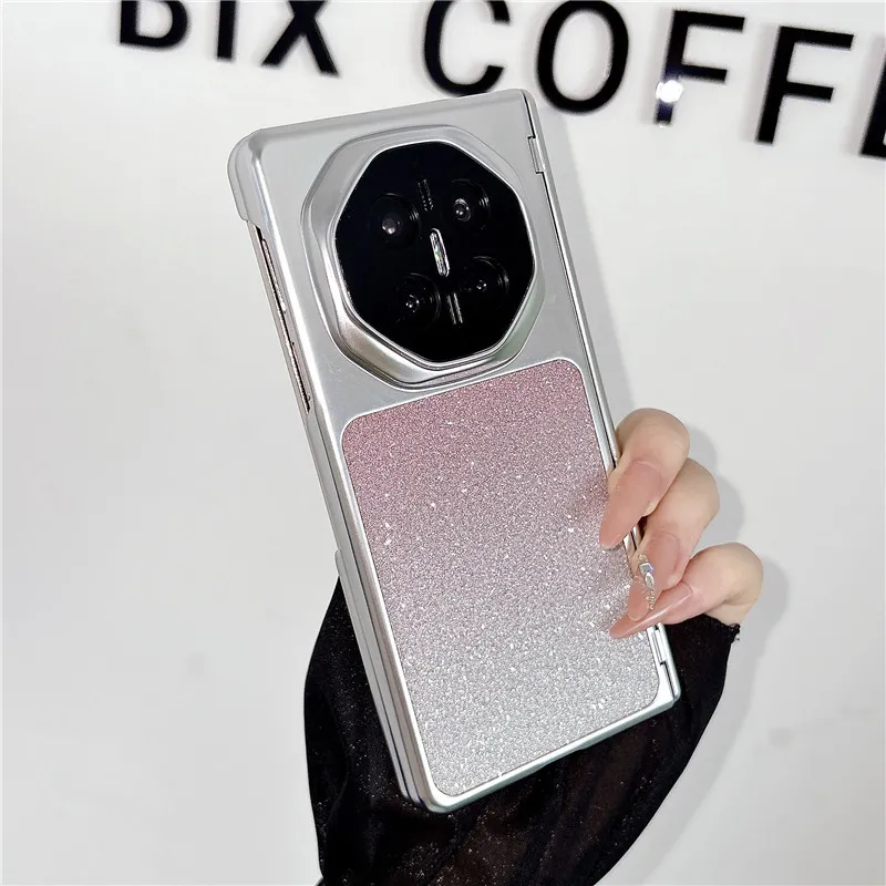 Compatible with Huawei MATEX7 and MateX6 foldable screen glitter electroplated fashionable vegan leather drop-proof protective case