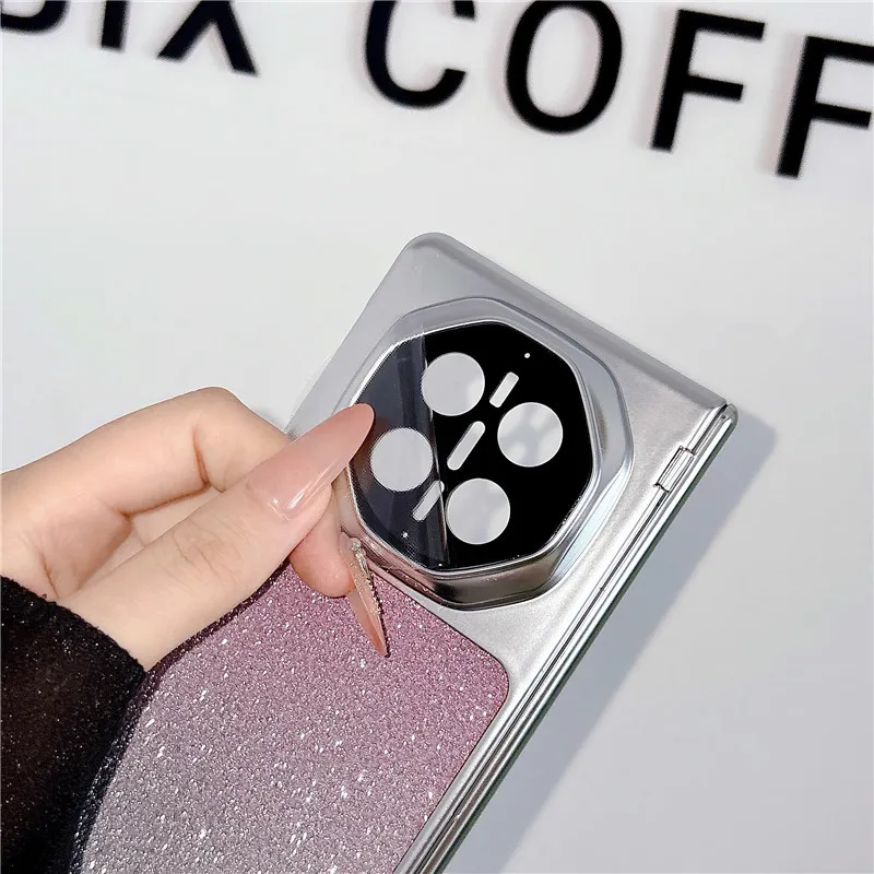 Compatible with Huawei MATEX7 and MateX6 foldable screen glitter electroplated fashionable vegan leather drop-proof protective case