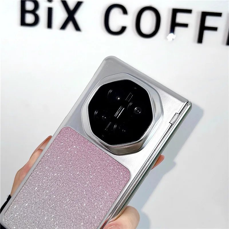 Compatible with Huawei MATEX7 and MateX6 foldable screen glitter electroplated fashionable vegan leather drop-proof protective case