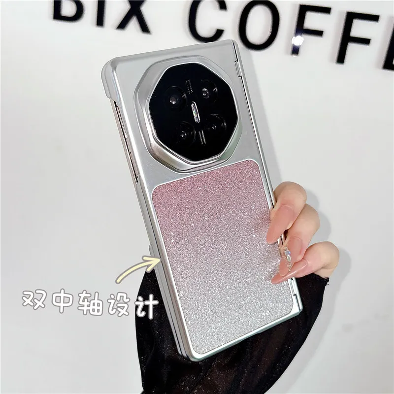Compatible with Huawei MATEX7 and MateX6 foldable screen glitter electroplated fashionable vegan leather drop-proof protective case