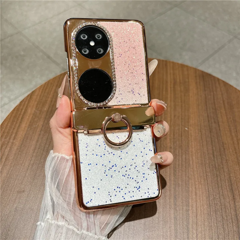 Compatible Huawei Pocket 2 phone case, Pura X foldable screen electroplated star-studded vegan leather drop-proof protective case