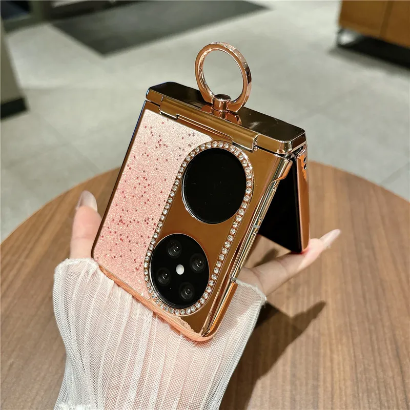 Compatible Huawei Pocket 2 phone case, Pura X foldable screen electroplated star-studded vegan leather drop-proof protective case