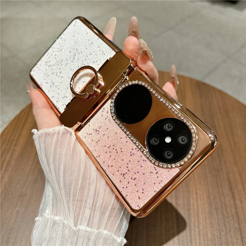 Compatible Huawei Pocket 2 phone case, Pura X foldable screen electroplated star-studded vegan leather drop-proof protective case
