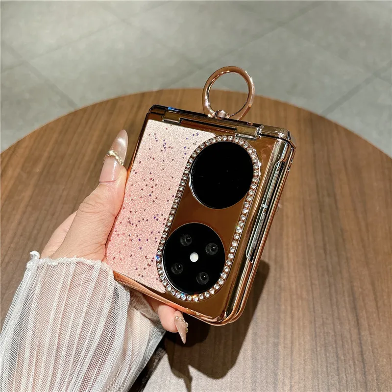 Compatible Huawei Pocket 2 phone case, Pura X foldable screen electroplated star-studded vegan leather drop-proof protective case