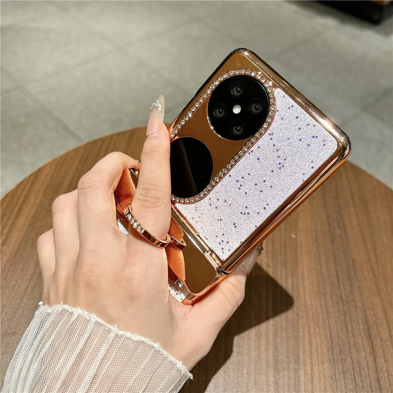 Compatible Huawei Pocket 2 phone case, Pura X foldable screen electroplated star-studded vegan leather drop-proof protective case