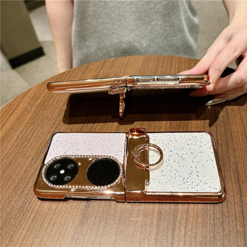 Compatible Huawei Pocket 2 phone case, Pura X foldable screen electroplated star-studded vegan leather drop-proof protective case